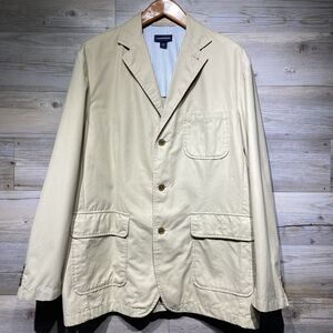 Lands End Khaki Cotton Blazer Jacket Men’s Large 3 Button Casual Academia